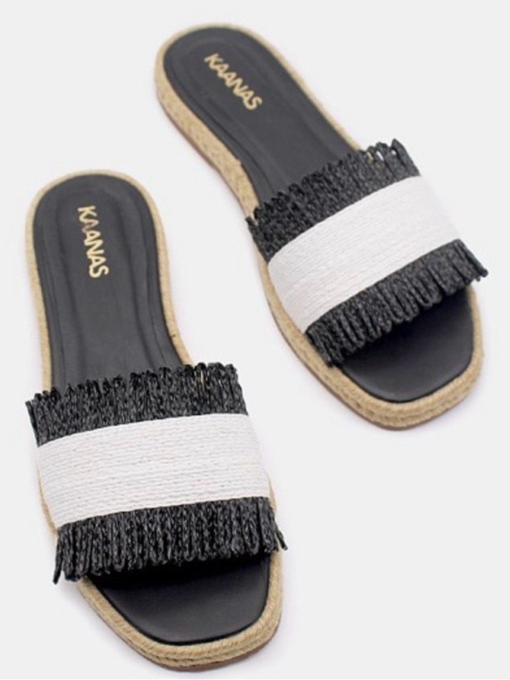 Kaanas Jaya Two Tone Raffia Espadrille Sandal Black/White